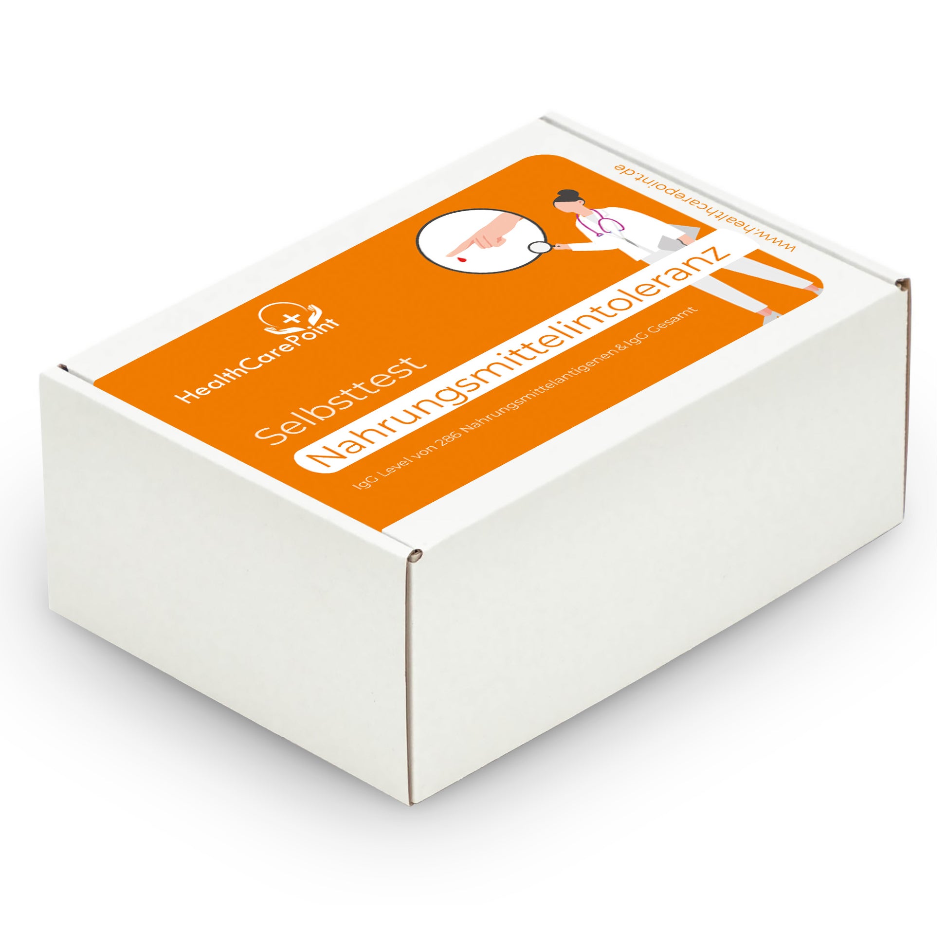 a white box with a orange label on it