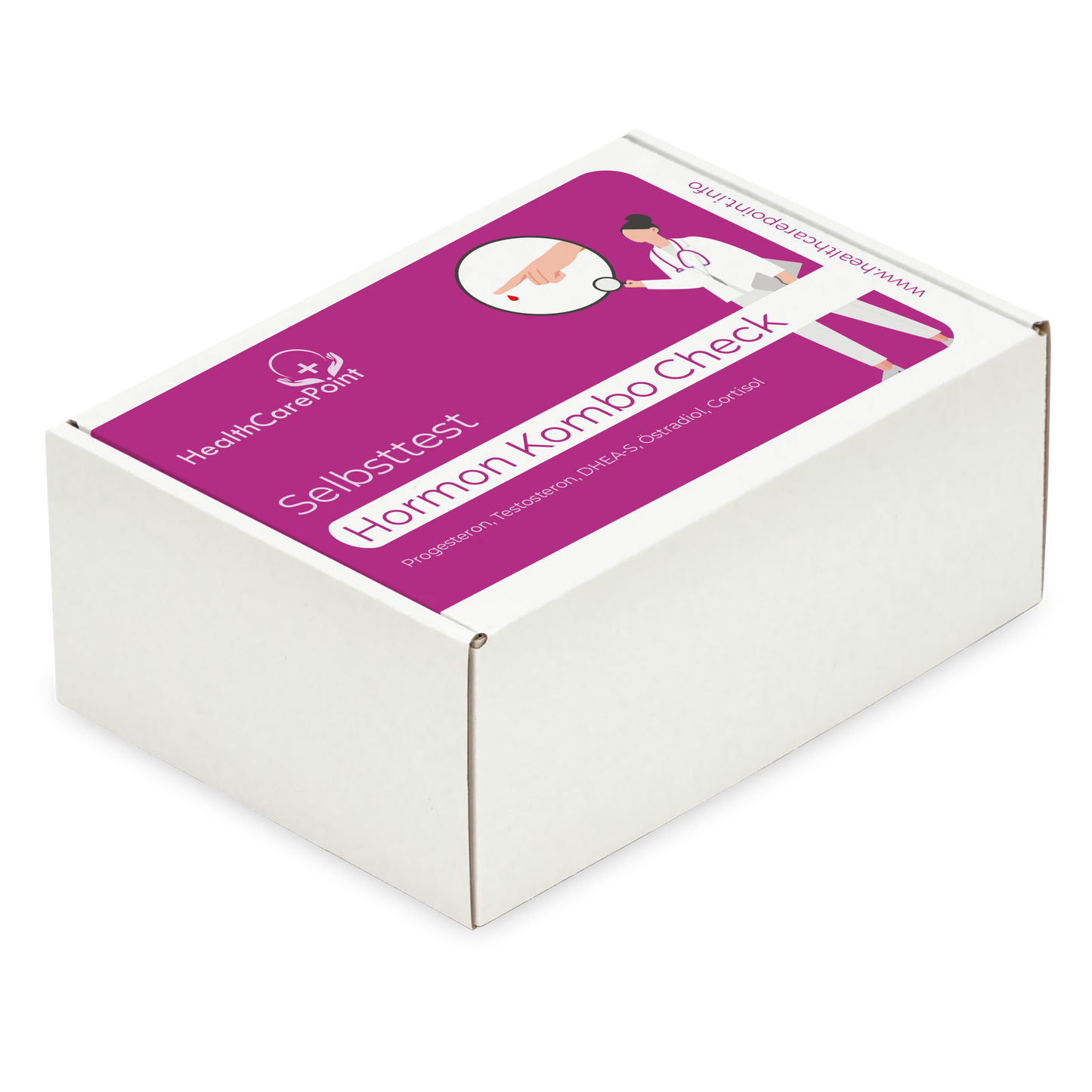 a white box with a pink label on it