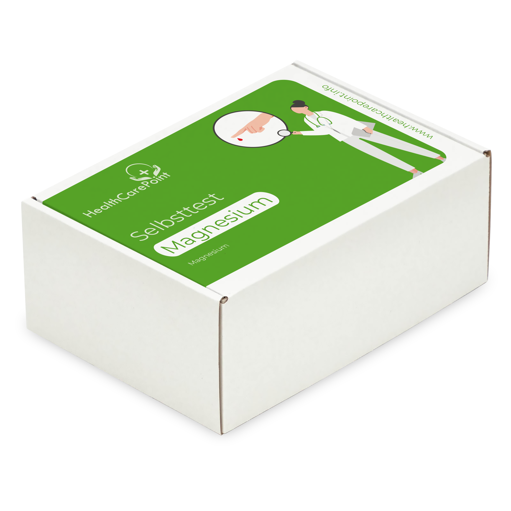 a white box with a green label on it