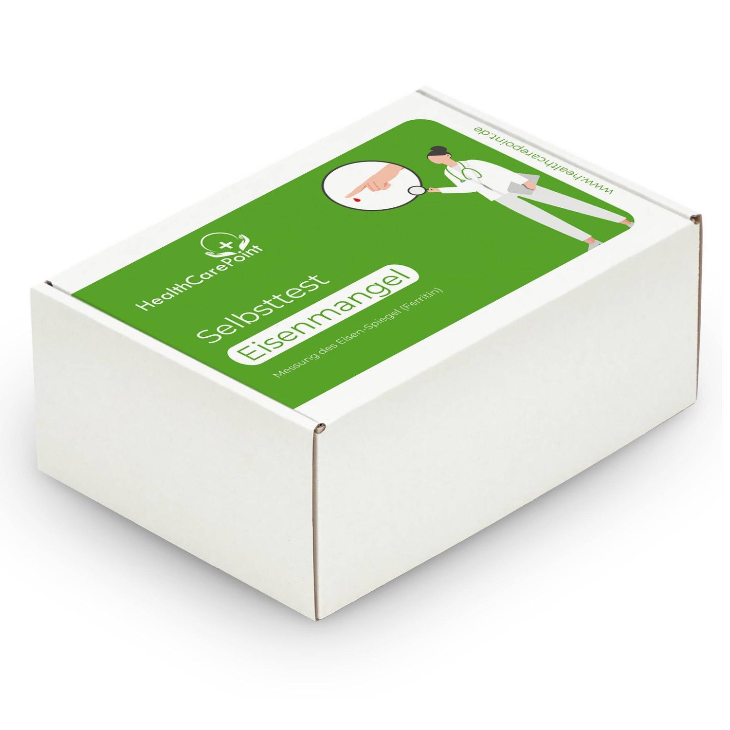 a white box with a green label on it